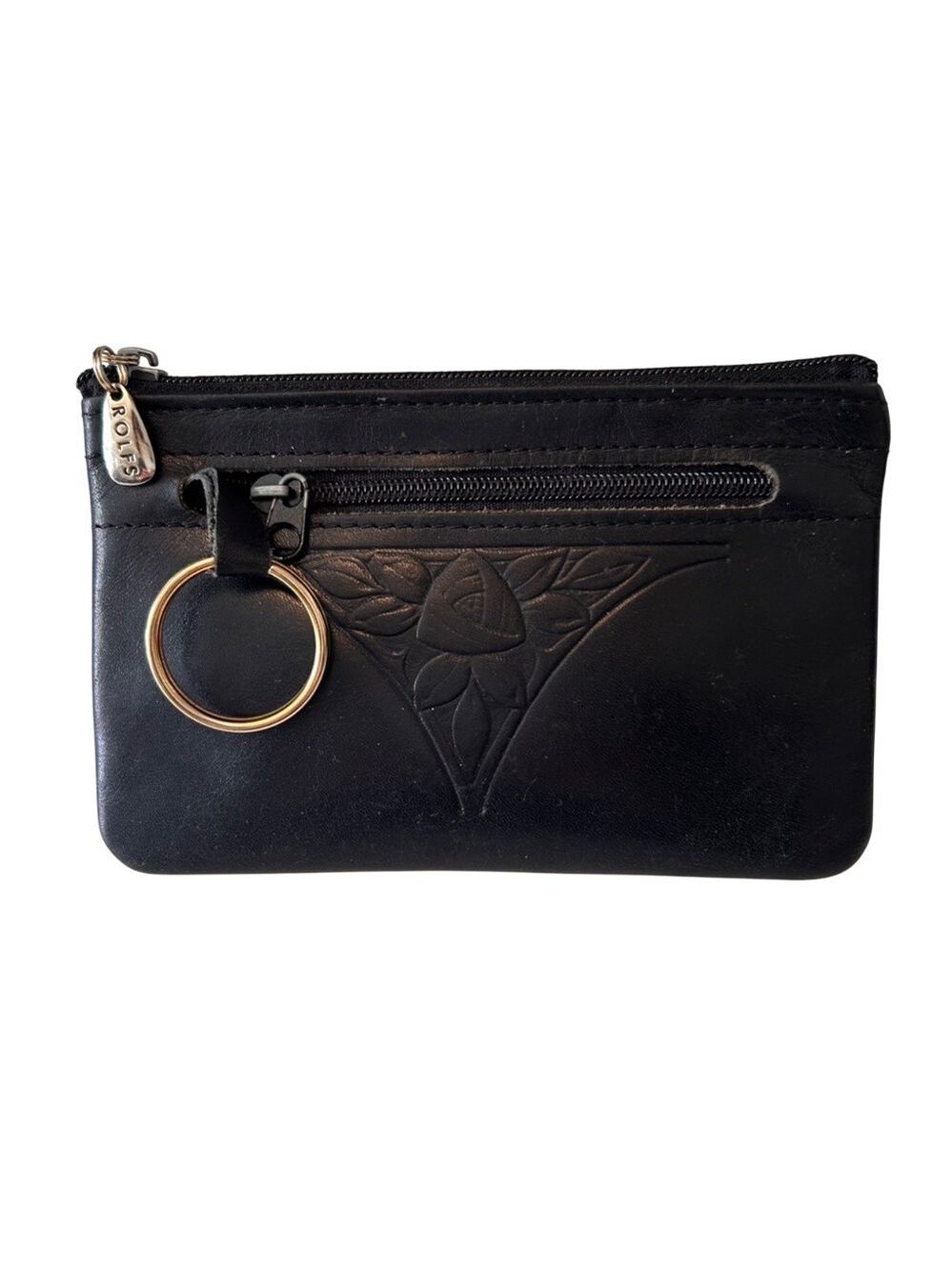 Vintage Rolfs Black Leather Card/ID Case w/ Key Ring